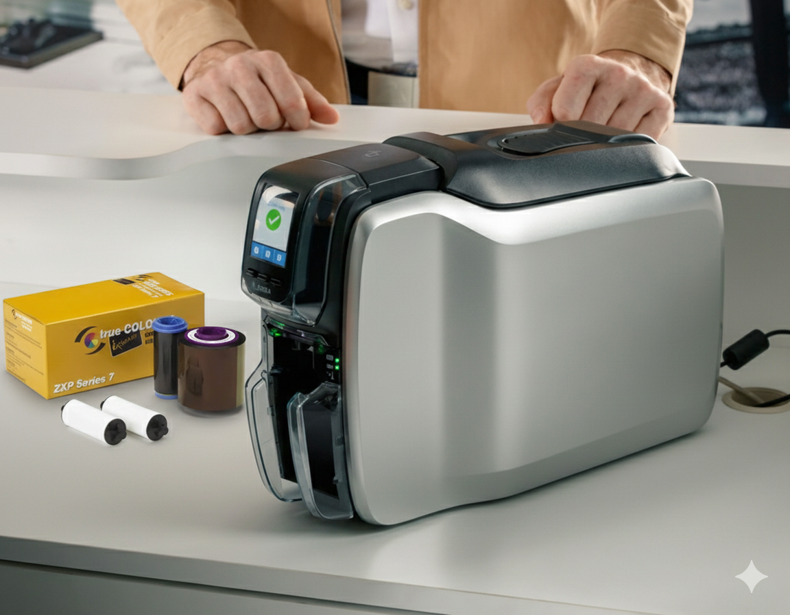 zebra id card ribbon with printer